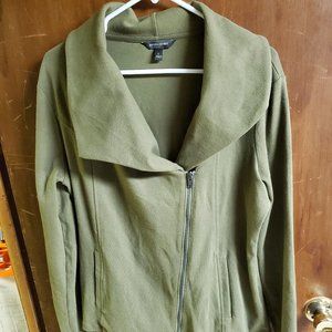 Army Green Offset Zippered Sweater - Large